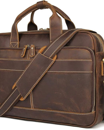 Augus Leather Messenger Bag for Men Vintage Travel Backpack 17 inch laptop Briefcase Shoulder Bags