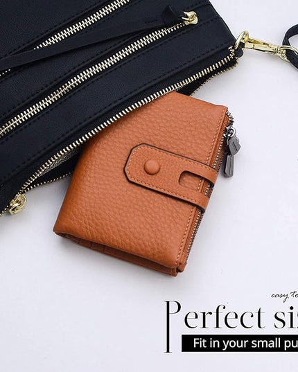 Bveyzi Small Soft Leather Wallet for Women RFID Blocking Ladies Card Holder with Double Zipper Pocket