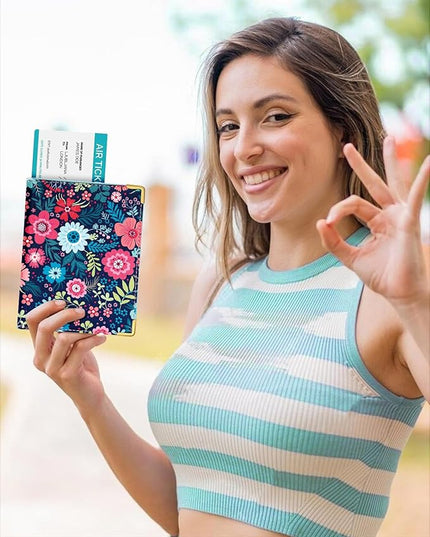 Slohif Passport Holder Lugguage Tag Set Suitcase Cover Wallet Case for Travel Women - Leather Passport Book Personalized Organizer Card Protector Sleeve Essentials Slim Carrier Plant