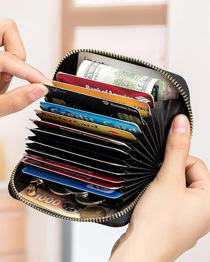 imeetu RFID Credit Card Holder, Small Leather Zipper Card Case Wallet for Women