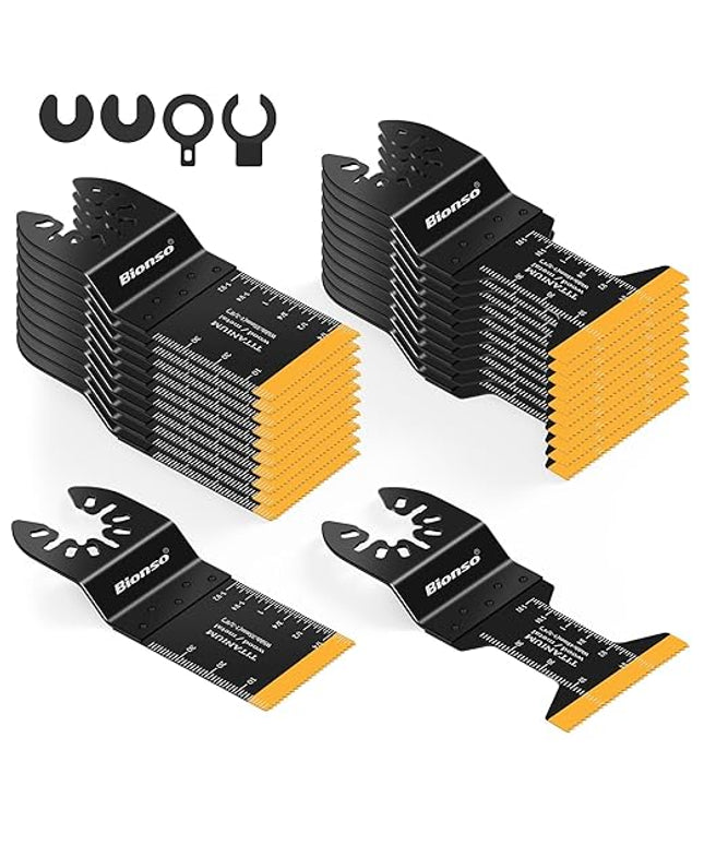 Bionso 22PCS Titanium Oscillating Tool Blade Cuts Metal and Wood, Sharp and Durable Multitool Blades, Multi Tool Blades Kits, Oscillating Saw Blades Fit Dewalt Milwaukee Ryobi Makita Worx Rockwell Wen