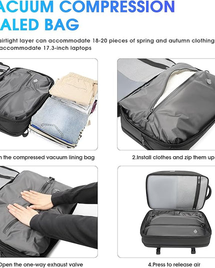 Vacuum Backpack for Men, 50L Expandable Travel Backpack With Vacuum Seal System, Water Resistant 17.3 Inches Laptop Backpack with USB Charging Port-Not Vaccum Pump Included