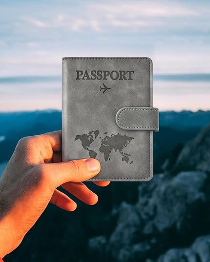 Passport Holder for Travel Women and Men RFID Passport Holder with Card Slots Holder Passport Case Passport cover Passport Wallet Travel Essentials and Accessories (Buckle, Grey)