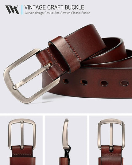 WOLFANT 1.5" Top Full Grain Leather Belt for Men in Gift Box,100% Italian Real Solid Leather