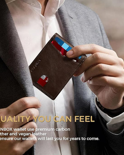 RUNBOX Wallet for Men Bifold RFID Blocking Wallets with 2 ID Window 14 Card Holders 1 cash pocket 1 Gift Box