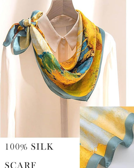 100% Mulberry Silk Scarf for Women Hair Lightweight Square Neckerchief Wrap For Head Scarves 21"