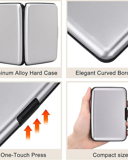 ELFISH Mini RFID Aluminum Wallet Credit Cards Holder Business Card Case Metal ID Case for Men Women (Silver)