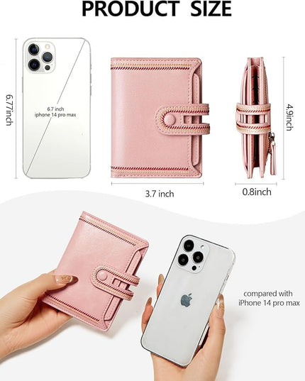 TFKGS Small Wallet for Women Vegan Leather RFID Blocking Bifold Compact Credit Card Holder with Zipper Coin Pocket Pink