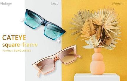 FEISEDY Vintage Square Cat Eye Sunglasses Women Trendy Cateye Sunglasses B2473
