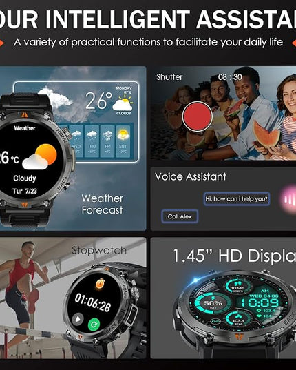 Military Smart Watch for Men with LED Flashlight 1.45” Rugged 3ATM Waterproof Smart Watch with 100+ Sports Modes Fitness Tracker with Heart Rate Sleep Monitor Tactical Smartwatch for iPhone Android