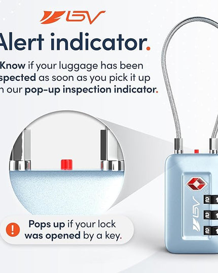 TSA Accepted Luggage Travel Lock, Set-Your-Own Combination Lock for School Gym Locker, Luggage Suitcase Baggage Locks, Filing Cabinets, Toolbox, Case (Arctic Blue, 4 Pack)