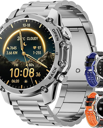 Hwagol Smart Watches for Men (Call/Notification),1.52'' Military Smart Watch, Two Style Kits,Flashlight,100+Sport Modes/Heart Rate/Sleep Monitor/Pedometer (Silver)