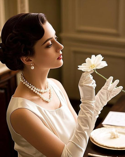 THARAHT Women Long Gloves with Satin Elbow Length for 1920s Opera Tea Party Costumes Bridal Evening Dress