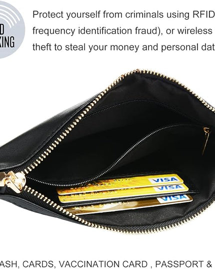 COOLANS Silicone Bracelet Wristlet Wallet Credit Card Holder RFID,ID Window,Key Ring Tassel,Slim Wallet Women Keychain Purse