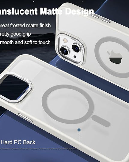 Hython Case for iPhone 13 Case Magnetic Translucent Matte Phone Cases 6.1" [Compatible with MagSafe] Thin Slim Fit Shockproof Bumper Hard Protective Cover for Women Men Girls, Frosted Cream White