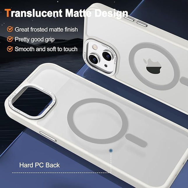 Hython Case for iPhone 13 Case Magnetic Translucent Matte Phone Cases 6.1" [Compatible with MagSafe] Thin Slim Fit Shockproof Bumper Hard Protective Cover for Women Men Girls, Frosted Cream White