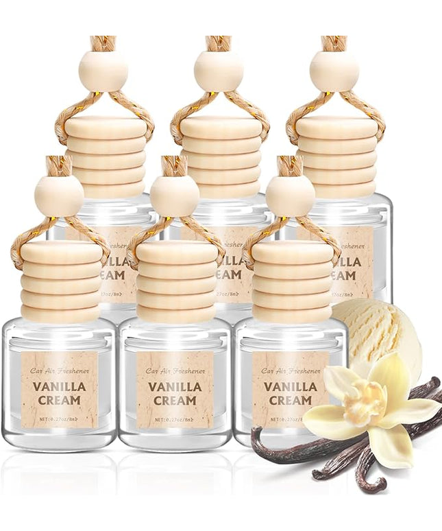 AROIC Hanging Car Air Freshener, 6 Pack Vanilla Cream Long Lasting & Refillable Air Freshener, Natural Plant Essential Oil Fragrance Aromatherapy Diffuser, Car Accessories Interior Set for Women & Men