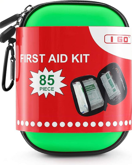 I GO 85 Pieces Hard Shell Mini Compact First Aid Kit, Small Personal Emergency Survival Kit for Travel Hiking Camping Backpacking Hunting Marine Car