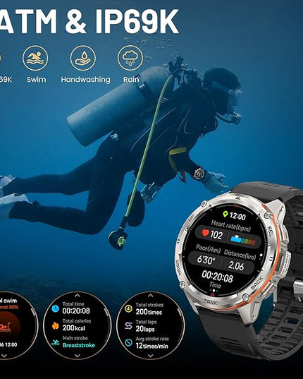 KOSPET Tank T3 Ultra Smart Watch GPS for Men, 5ATM Waterproof, Pressure&Altitude&Compass, Extra-Large Battery, Full Metal Body Rugged Military Smartwatch Bluetooth Calling-1.43” AMOLED Display