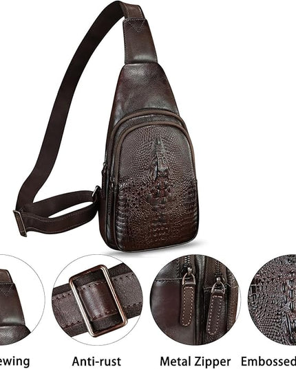 Genuine Leather Silng Bag for Women and Men Real Leather Sling Backpack Chest Purse Shoulder Crossbody Bag