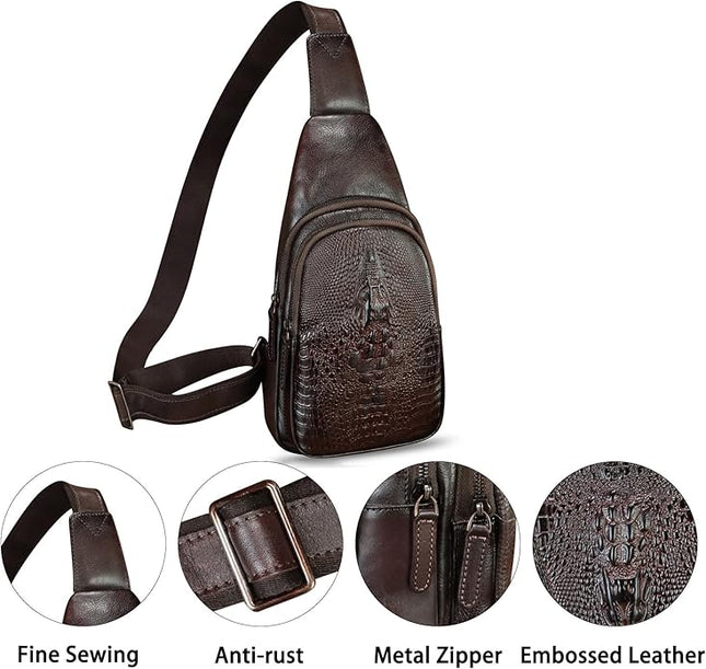 Genuine Leather Silng Bag for Women and Men Real Leather Sling Backpack Chest Purse Shoulder Crossbody Bag