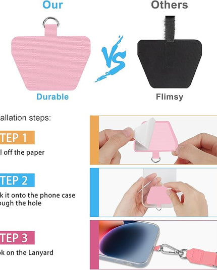 SHANSHUI Phone Lanyard, Crossbody Cell Phone Tether Pads Compatible with iPhone & All Smartphones in Full Cover Cases Black Pink