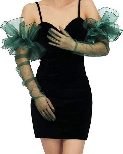 Super Puff Sheer Long Gloves Oversize Tulle Mesh Gloves for Cocktail Opera Party Glove Long Sleeve