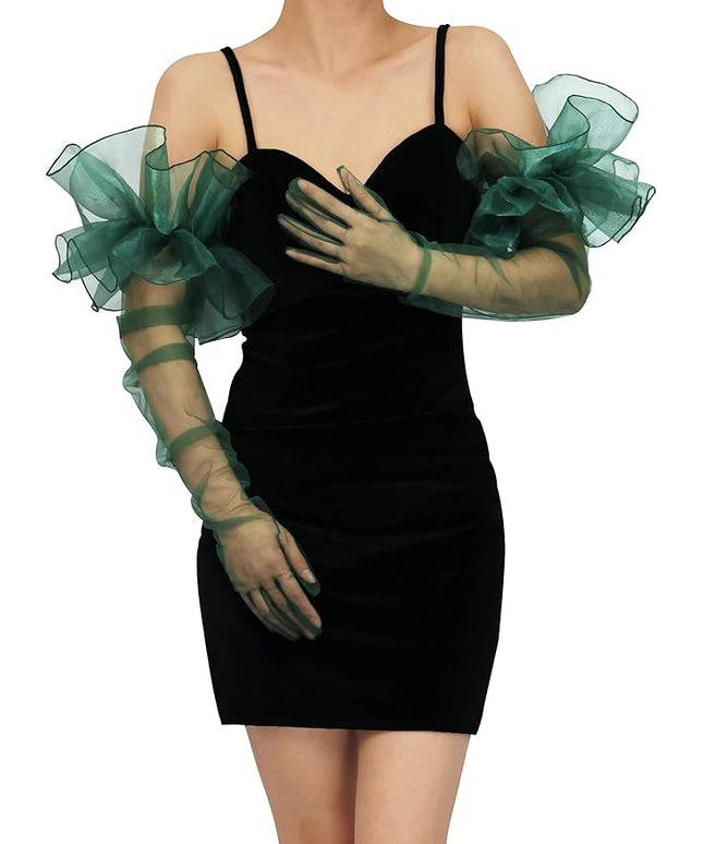 Super Puff Sheer Long Gloves Oversize Tulle Mesh Gloves for Cocktail Opera Party Glove Long Sleeve