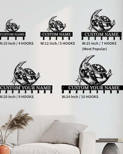 Casebrick Custom Sea Turtle Metal Wall Hooks,Key Holder-Personalized Iron Wall Decor for Keys, Coats & Home Organization (Black, Handmade,Decorative for Entryway, Beach,Bedroom,Office) (Style K)