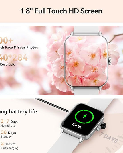 Gydom Smart Watches for Women Men [Alexa Built-in, 1.8"] Smartwatch with Heart Rate/SpO2/Sleep/Stress, 101+ Sports Modes, IP68 Waterproof, Pedometer Fitness Tracker for iOS Android Phones, White