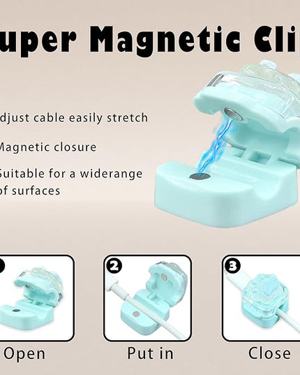 9Pack Magnetic Cable Clips for Nightstand, Adhesive Night-Glowing Cord Holder Organizer for Office Home Desk Wall Car (Blue,Cat)