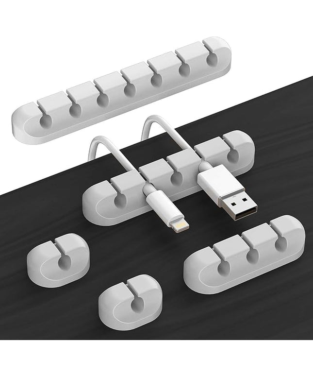 Desk Accessories for Charging Organizer - 5 Packs Grey Computer Desk Accessories and Adhesive Cord Organizer for Cable Holder Cleans Up Messy Wires at Home, Car and Office (7-5-3-1-1 Slots)