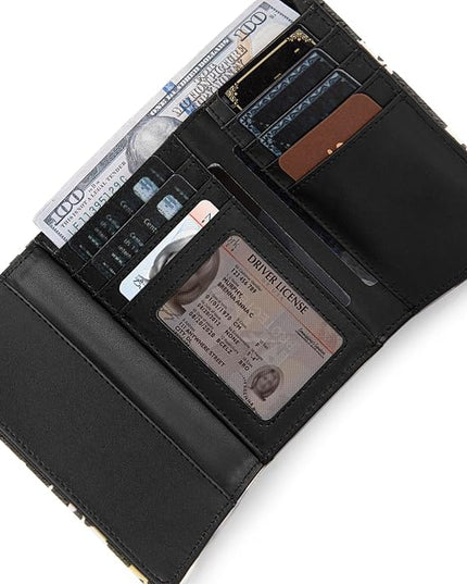 Montana West Small Women's Wallet Black Cow Print Card Wallets for Women Trifold Travel Wallet Ladies Female Wallets RFID Blocking Western Card Cash Wallett with ID Window