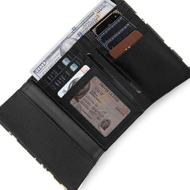 Montana West Small Women's Wallet Black Cow Print Card Wallets for Women Trifold Travel Wallet Ladies Female Wallets RFID Blocking Western Card Cash Wallett with ID Window