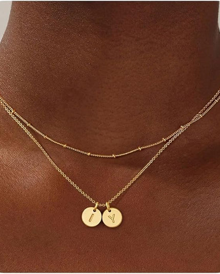 Turandoss Christmas Gifts for Grandkids - Dainty 14K Gold Plated Layered Two Letter A-Z Stack Disc Initial Necklace Trendy Birthday Personalized Gifts for Women Teen Girls Jewelry