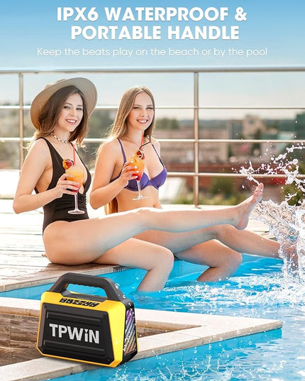 Portable Bluetooth Speakers - Wireless Jobsite Speaker 80W Peak, TWS, Light Shows, Loud Speaker with Deep Bass, BT 5.3, IPX6 Waterproof, 20H Playtime for Outdoor Beach Camping Garage - Yellow