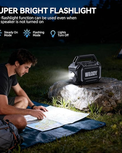 Wilody Speakers Bluetooth Wireless, 100W Loud Outdoor Speaker with Bass, IPX7 Waterproof Floatable, 20H Playtime, Wireless Charge, TWS, RGB Light, Portable Speaker for Work, Garage, Outdoor (Black)
