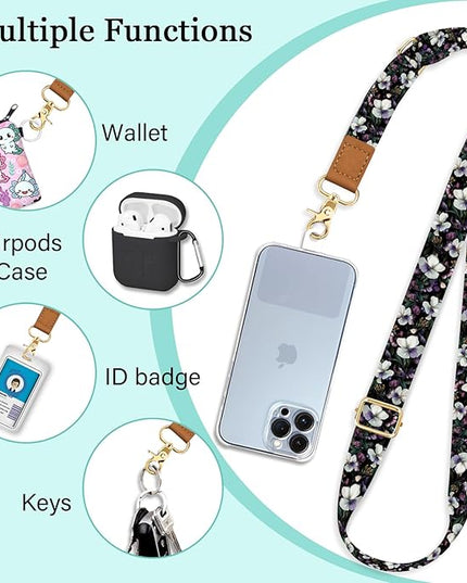 Phone Lanyard Crossbody Strap, Flower Floarl Cell Phone Lanyards for Around the Neck Wristlet Shoulder, Adjustable Wrist Strap for Car Keys Keychain Wallet ID Badge
