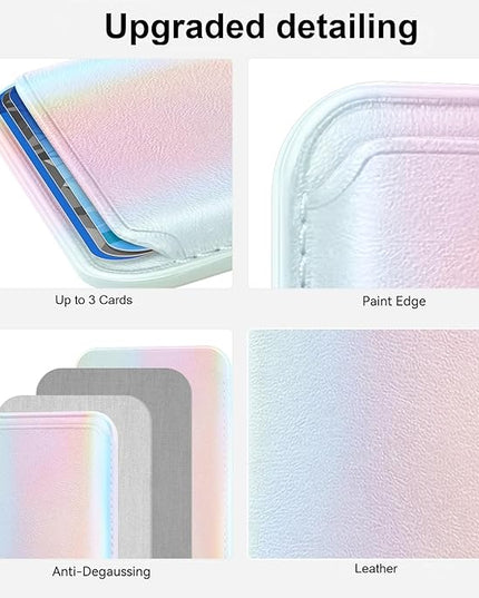 Magnetic Wallet Cell Phone Card Holder for Phone Case with Mag-Safe, Stronger Magnetic RFID Leather Phone Wallet Stick on Series of iPhone 17/16/15/14/13/12 and Pro/Promax, Rainbow Color