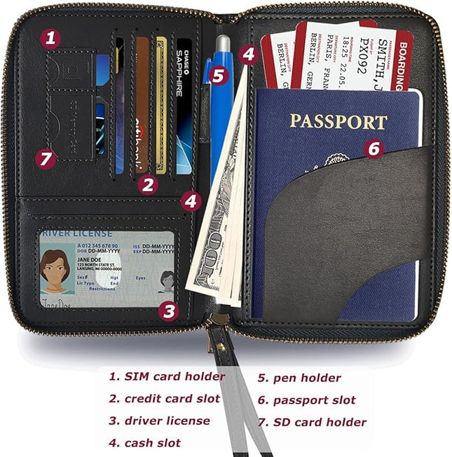 Passport Holder for Travel, Passport Holder Cover Wallet for Women Men With Rfid Blocking, PU Passport Book Card Holder Case - Travel Essentials Accessories Black