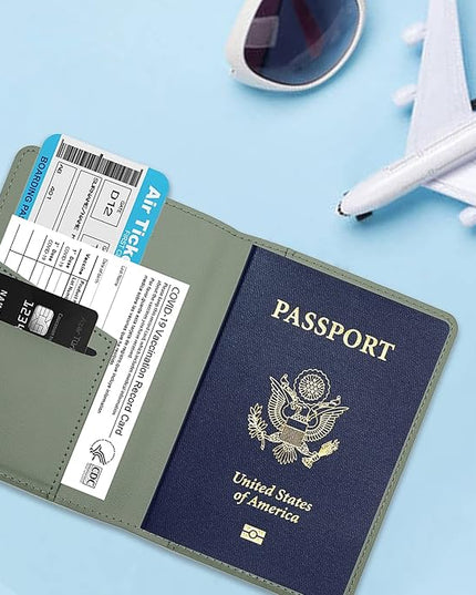 Deziliao Passport Holder,Passport Holder Card Slots, Passport and Vaccine Card Holder Combo, Cute Passport cover for Women and Men, with Waterproof Rfid Blocking, Passport Travel Wallet(Moss green)