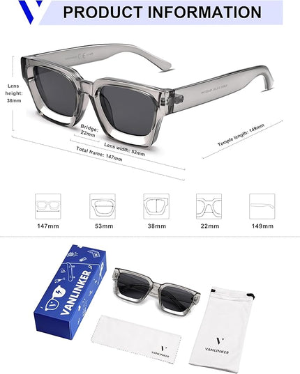 VANLINKER Thick Square Sunglasses for Men Women Retro Chunky Rectangle Shades UV400 Protection VL9731