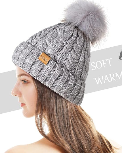 REDESS Women Winter Pompom Beanie Hat with Warm Fleece Lined, Thick Slouchy Snow Knit Skull Ski Cap