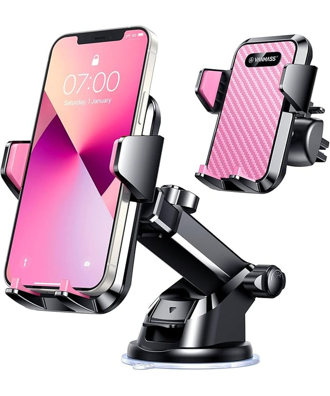 VANMASS【85+LBS Strongest Suction & Military-Grade Ultimate Car Phone Mount【Patent & Safety Certs】 Cell Phone Holder Truck for Dashboard Windshield Vent for iPhone 17 Pro Max 16 15 for Samsung, Pink
