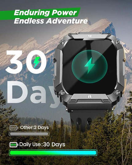 Smart Watches for Men Fitness Watch: 100 Days Battery Life/Call/Answer 1.95'' Mens Military Smart Watches for Android & iPhone, Waterproof Fitness Tracker Heart Rate Sleep Monitor/100+ Sport Modes