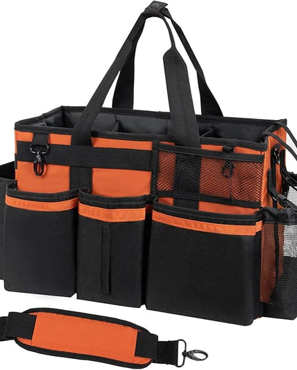 Wearable Cleaning Caddy, Cleaning Caddy Supplies Organizer with Handle & Shoulder Straps for Housekeepers, Under Sink & Car Cleaning Tool Organizers Bag with 4 Foldable Divider (RetroOrange)