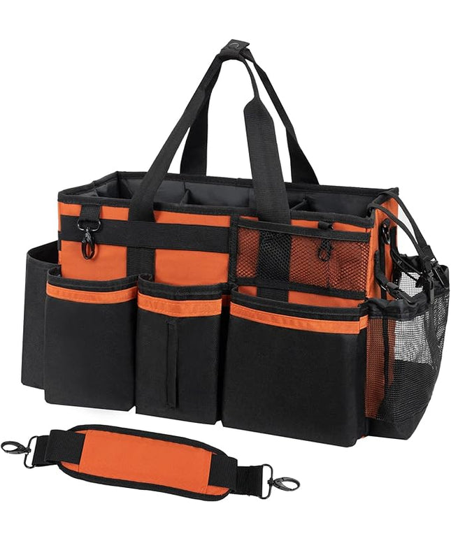 Wearable Cleaning Caddy, Cleaning Caddy Supplies Organizer with Handle & Shoulder Straps for Housekeepers, Under Sink & Car Cleaning Tool Organizers Bag with 4 Foldable Divider (RetroOrange)