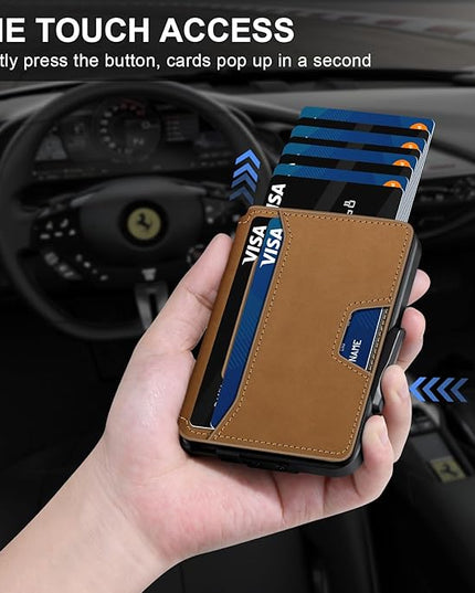 SEMORID Wallet for Men, Mens Wallet Minimalist Slim Wallet, RFID Blocking Smart Pop Up Wallet with Money Clip & ID Window, Metal Compact Wallet, Aluminum Credit Card Holder Wallet