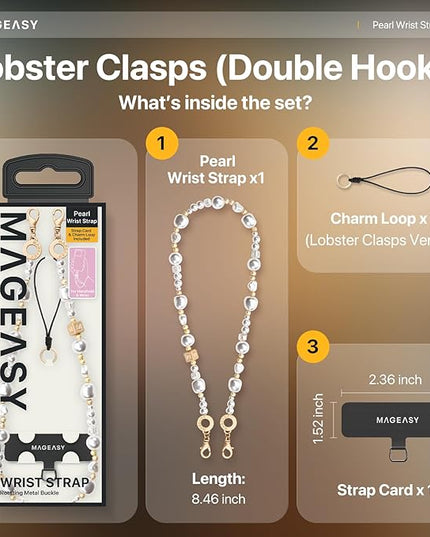 MAGEASY Phone Charm for Women - Cell Phone Wrist Strap with Teather Tab - Pearl Series