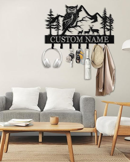 Kotagi Custom Key Holder Wall Mounted, Personalized Owl Key Holder for Wall, Key Rack Wall Mounted Home Decor, Coat Rack, Animal Theme Hooks Sweet Home Decor for Storage, Custom Housewarming Gifts